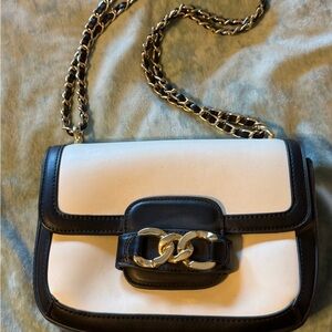 JustFab Black and White Crossbody Bag with Chain